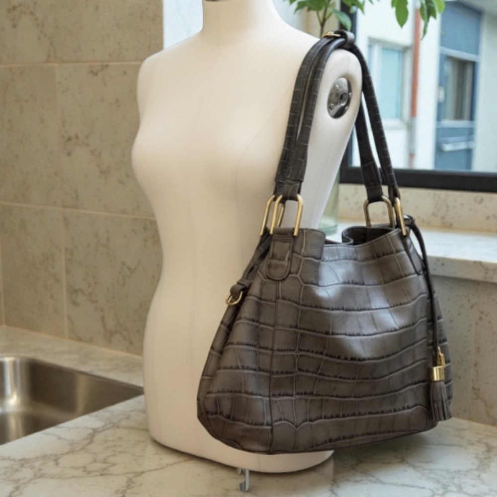 G.I.L.I. Charcoal Crocodile-Embossed Shoulder Bag
